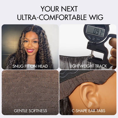 AiryFit™ Scalp Care Wigs - Blonde Highlight Water Wave Snugfit Glueless 5x5 Closure Lace Long Curly Wig Pre-Cut Lace - US Only