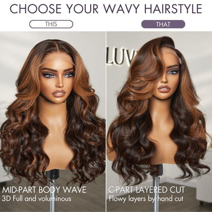 Luvme Hair 180% Density Elegant Copper Ombre Highlights Loose Body Wave Glueless 5x5 Closure Wig Breathable Cap