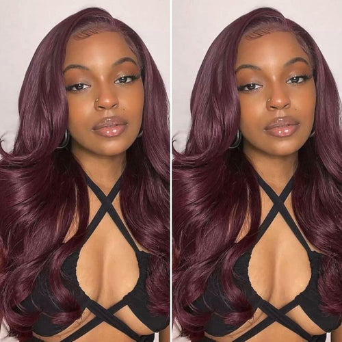 Chic Burgundy 99J Layered Cut Loose Body Wave Glueless 5x5 Closure Lace Wig Pre-Cut Lace - US Only