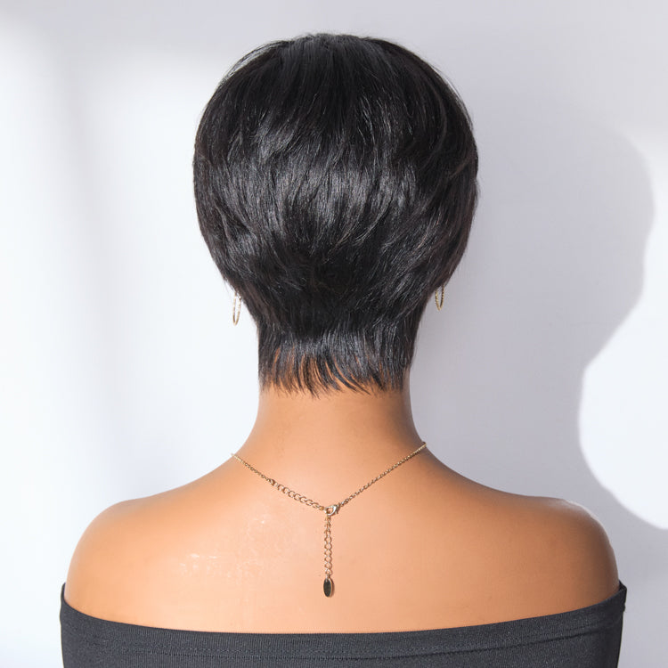 Throw On & Go Short Cut with Bangs Wig Ultra Comfort Skin-Like Soft Care Glueless Wig Hair Loss Friendly