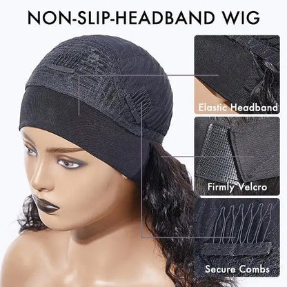Black Deep Wave Headband Wig (Get Free Trendy Headbands)
