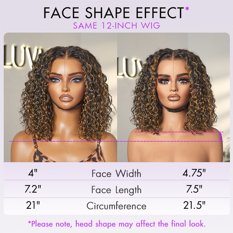 Warm Caramel Brown / Natural Black / Blonde Highlight Deep Curly Glueless 5x5 Closure Pre-Cut Lace Wig