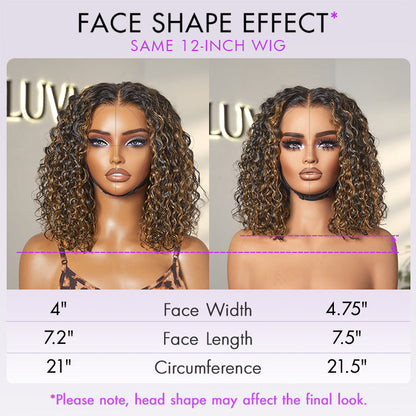 Warm Caramel Brown / Natural Black / Blonde Highlight Deep Curly Glueless 5x5 Closure Pre-Cut Lace Wig