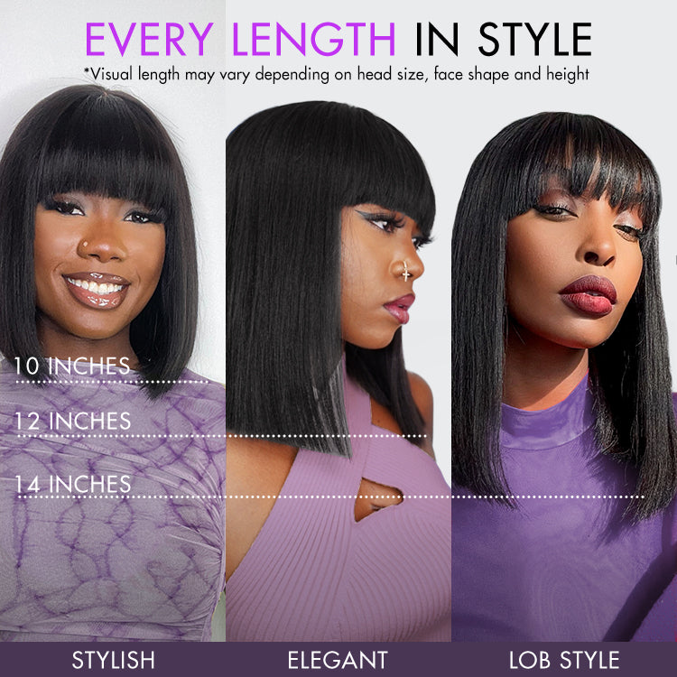 Ash Blonde Highlights with Dark Brown Base Yaki Blunt Cut Bob Wig with Bangs Glueless Minimalist Lace Short Wig