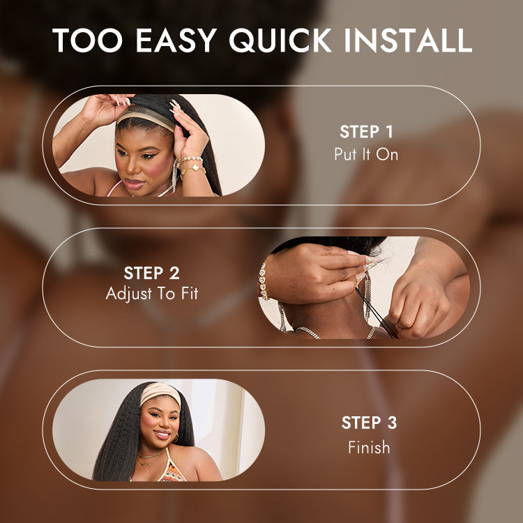 Luvme Too Easy Texture™ Wig 180% Density Yaki Straight Glueless Headband Wig Flexi-Fit Drawstring (Get Free Trendy Headbands)