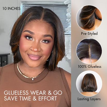 Limited Design | Blonde Highlights Glueless 5x5 Closure HD Lace Stacked Bob Wig | Large & Small Cap Size