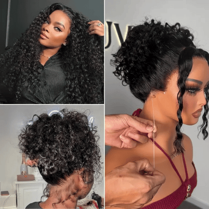 Water Wave 360 Lace Flexi-Fit Invisi Drawstring Cap Long Wig 100% Human Hair Pre-bleached & Pre-plucked & Pre-Cut Lace