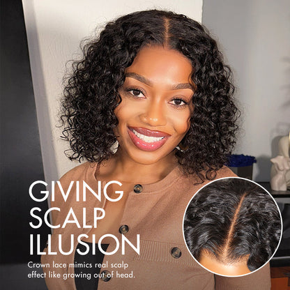 Warm Caramel Brown / Natural Black / Blonde Highlight Deep Curly Glueless 5x5 Closure Pre-Cut Lace Wig
