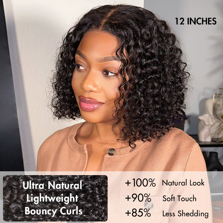 Warm Caramel Brown / Natural Black / Blonde Highlight Deep Curly Glueless 5x5 Closure Pre-Cut Lace Wig