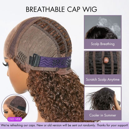 180% Density Copper Highlight Kinky Curly Glueless 5x5 Lace Closure Wig Pre-Cut Lace