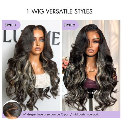 Luvme All-Day Comfort™ Wig 180% Density Platinum Blonde Highlight Loose Body Wave Glueless 7x6 Closure HD Lace Wig Pre-Cut Lace