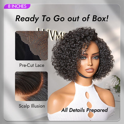 Trendy Short Cut Curly Minimalist HD Lace Glueless Side Part Wig 100% Human Hair Pre-Cut Lace