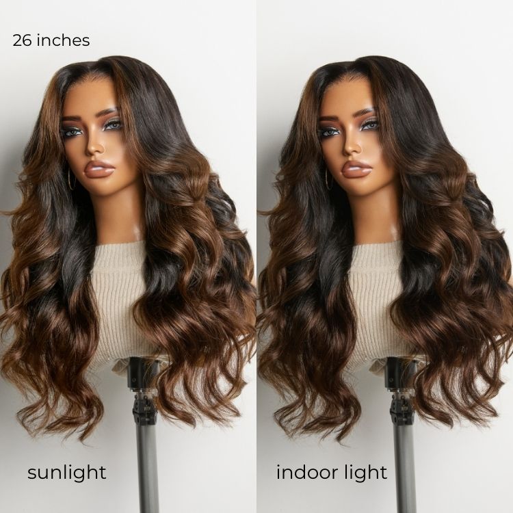 NatureMAX™ 200% Density Ombre Brown / Natural Black Loose Wave Glueless 13x6 / 13x4 HD Lace Front Wig Human Hair Pre-Cut Lace Flexi-Fit Drawstring Cap