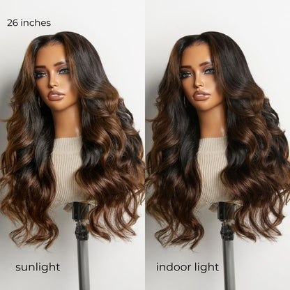 NatureMAX™ 200% Density Ombre Brown / Natural Black Loose Wave Glueless 13x6 / 13x4 HD Lace Front Wig Human Hair Pre-Cut Lace Flexi-Fit Drawstring Cap