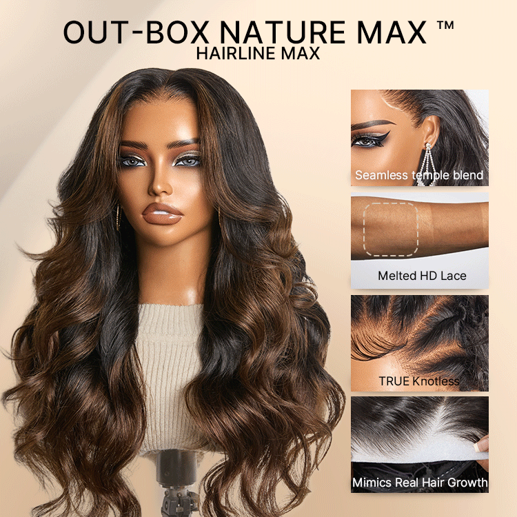 NatureMAX™ 200% Density Ombre Brown / Natural Black Loose Wave Glueless 13x6 / 13x4 HD Lace Front Wig Human Hair Pre-Cut Lace Flexi-Fit Drawstring Cap