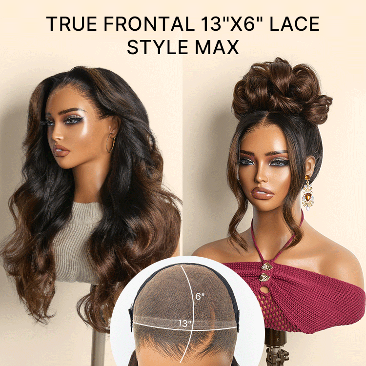 NatureMAX™ 200% Density Ombre Brown / Natural Black Loose Wave Glueless 13x6 / 13x4 HD Lace Front Wig Human Hair Pre-Cut Lace Flexi-Fit Drawstring Cap