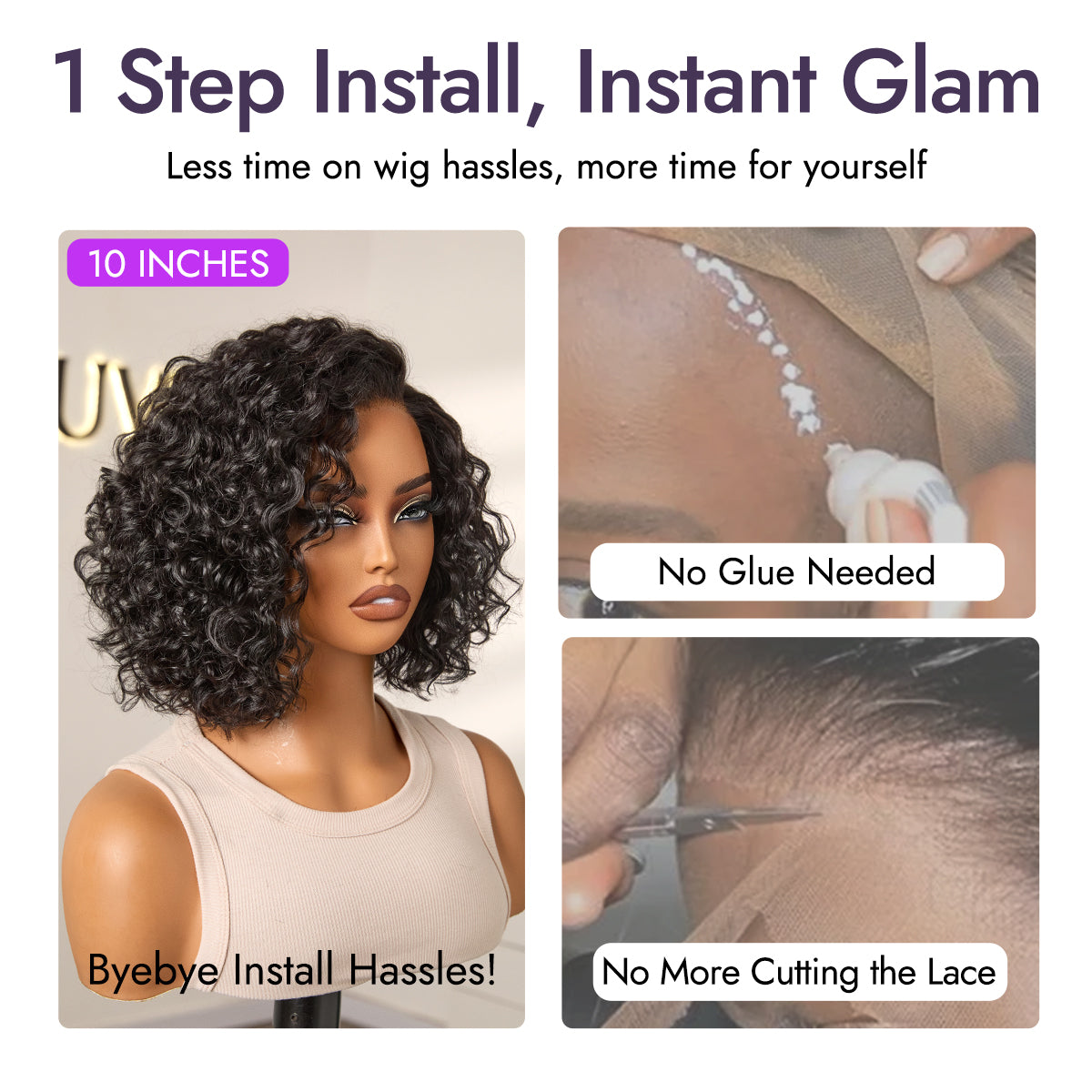 Ready to Go Water Wave Short Curly Bob Wig Glueless Minimalist HD Lace Wig Pre-Cut Lace