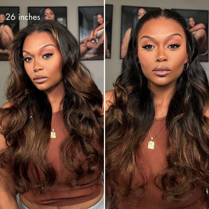 NatureMAX™ 200% Density Ombre Brown / Natural Black Loose Wave Glueless 13x6 / 13x4 HD Lace Front Wig Human Hair Pre-Cut Lace Flexi-Fit Drawstring Cap