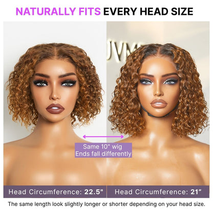 Warm Caramel Brown / Natural Black / Blonde Highlight Deep Curly Glueless 5x5 Closure Pre-Cut Lace Wig