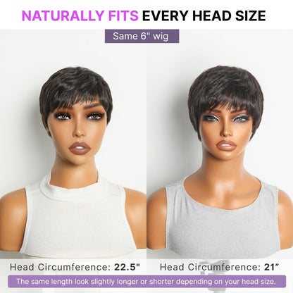 Throw On & Go Short Cut with Bangs Wig Ultra Comfort Skin-Like Soft Care Glueless Wig Hair Loss Friendly