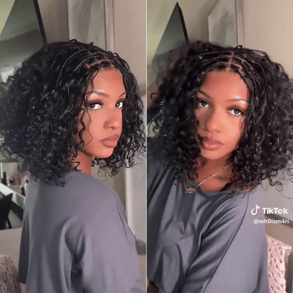 Readitress™ Boho Braids Deep Curly Glueless 5x5 Closure Lace with Braided Top Human Hair Wig Pre-Cut Lace