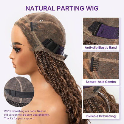 Readitress™ Mix Blonde / Natural Black Light Weight Flexi-Fit Invisi Drawstring Cap HD Full Lace Knotless Boho Curls Braided Long Wig Super Natural Scalp - US Only