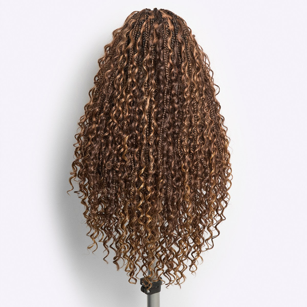 Readitress™ Mix Blonde / Natural Black Light Weight Flexi-Fit Invisi Drawstring Cap HD Full Lace Knotless Boho Curls Braided Long Wig Super Natural Scalp - US Only