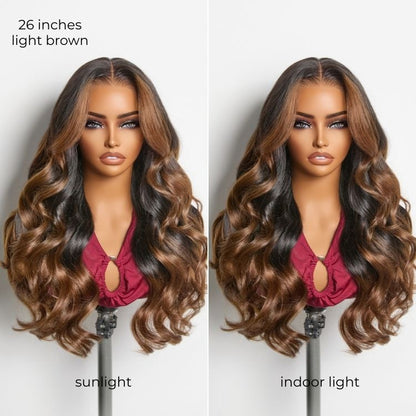 NatureMAX™ 200% Density Glueless 13x4 HD Lace Front Wig Ombre Brown Loose Wave Human Hair Wig Pre-Cut Lace Flexi-Fit Drawstring Cap