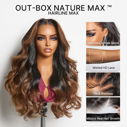 NatureMAX™ 200% Density Glueless 13x4 HD Lace Front Wig Ombre Brown Loose Wave Human Hair Wig Pre-Cut Lace Flexi-Fit Drawstring Cap