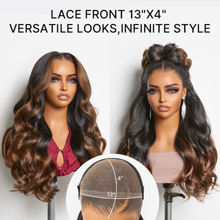 NatureMAX™ 200% Density Ombre Brown / Natural Black Loose Wave Glueless 13x6 / 13x4 HD Lace Front Wig Human Hair Pre-Cut Lace Flexi-Fit Drawstring Cap
