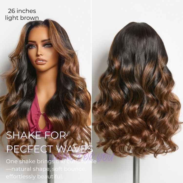 NatureMAX™ 200% Density Ombre Brown / Natural Black Loose Wave Glueless 13x6 / 13x4 HD Lace Front Wig Human Hair Pre-Cut Lace Flexi-Fit Drawstring Cap