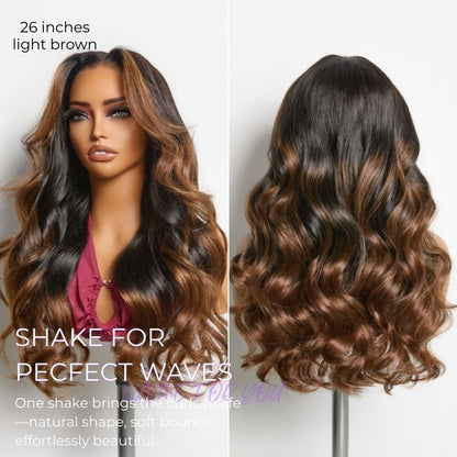 NatureMAX™ 200% Density Ombre Brown / Natural Black Loose Wave Glueless 13x6 / 13x4 HD Lace Front Wig Human Hair Pre-Cut Lace Flexi-Fit Drawstring Cap