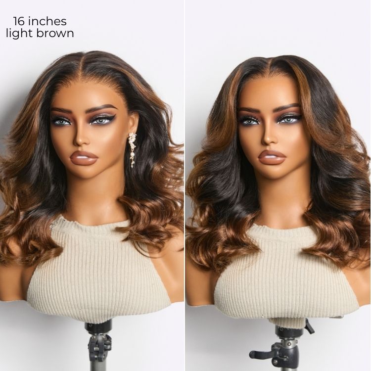 NatureMAX™ 200% Density Ombre Brown / Natural Black Loose Wave Glueless 13x6 / 13x4 HD Lace Front Wig Human Hair Pre-Cut Lace Flexi-Fit Drawstring Cap