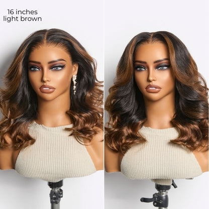 NatureMAX™ 200% Density Ombre Brown / Natural Black Loose Wave Glueless 13x6 / 13x4 HD Lace Front Wig Human Hair Pre-Cut Lace Flexi-Fit Drawstring Cap
