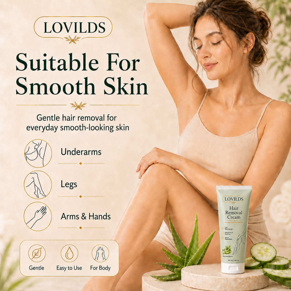 LOVILDS™ Natural Gentle Hair Removal Cream | For Women & Men, Sensitive Skin