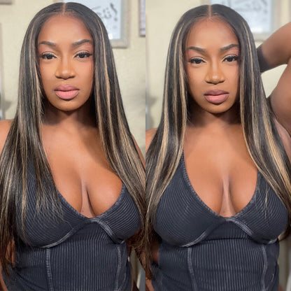 #1b/27 Blonde Highlights 4x4 HD Lace Closure Glueless Human Hair Wig