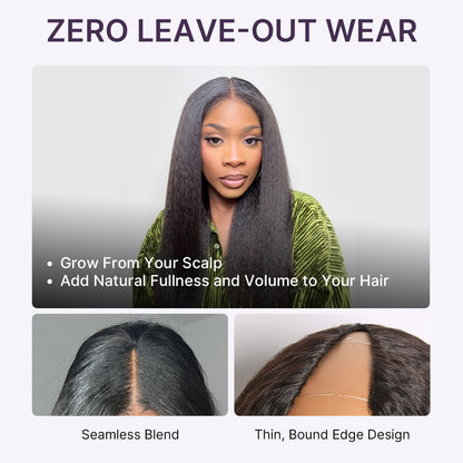True Scalp Kinky Straight V Part Glueless Human Hair Wig Flexi-Fit Drawstring