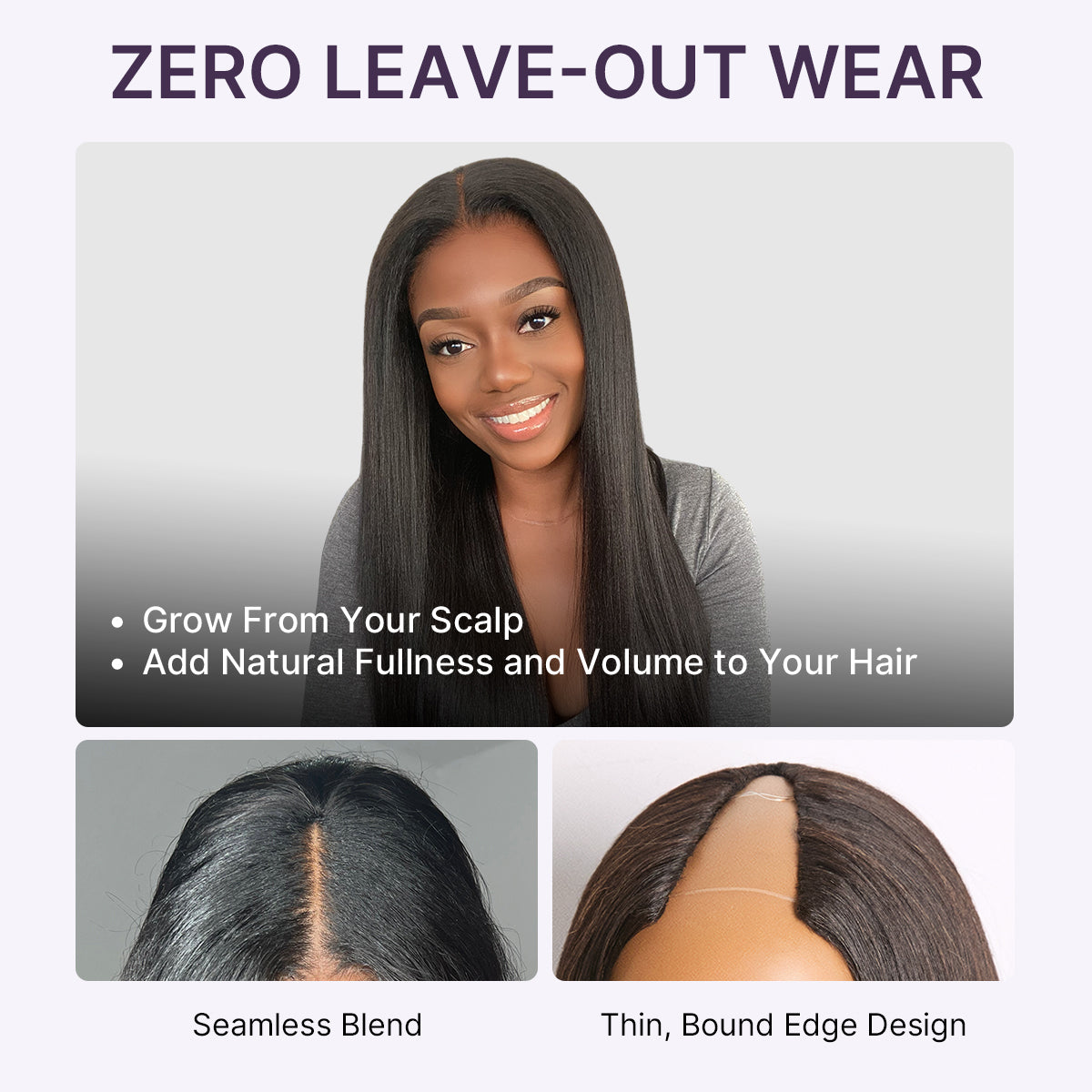 True Scalp Yaki Straight / Kinky Straight V Part Glueless Human Hair Wig Flexi-Fit Drawstring