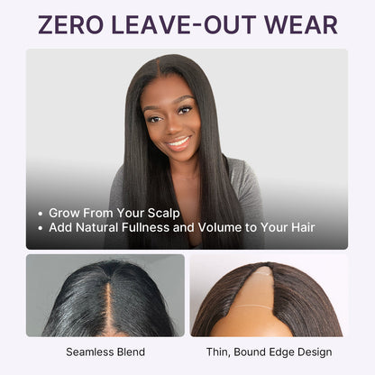 True Scalp Yaki Straight / Kinky Straight V Part Glueless Human Hair Wig Flexi-Fit Drawstring