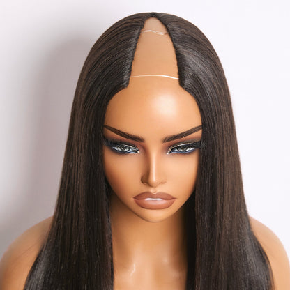 True Scalp Yaki Straight / Kinky Straight V Part Glueless Human Hair Wig Flexi-Fit Drawstring