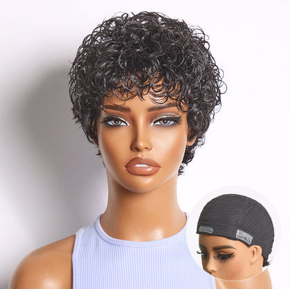 Throw On & Go Natural Black Big Curly Glueless Short Wig Ultra Comfort Cotton Cap Hair Loss Friendly Wig