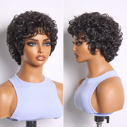 Throw On & Go Natural Black Big Curly Glueless Short Wig Ultra Comfort Cotton Cap Hair Loss Friendly Wig