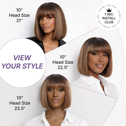 Beginner Friendly Honey Blonde Highlight Yaki Blunt Cut Bob Glueless Minimalist Lace Bob Wig with Bangs