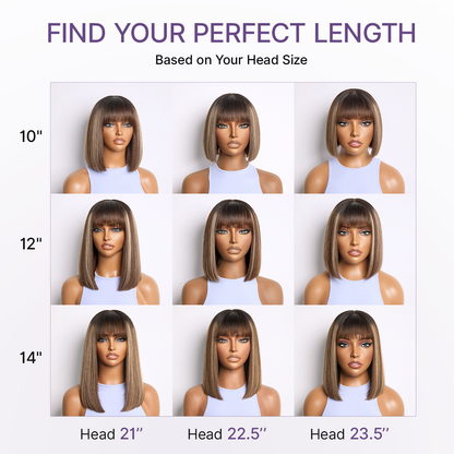 Beginner Friendly Honey Blonde Highlight Yaki Blunt Cut Bob Glueless Minimalist Lace Bob Wig with Bangs