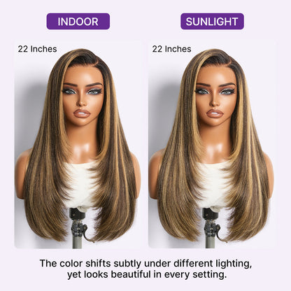 Luvme All-Day Comfort Wig 180% Density Blonde Highlight Butterfly Cut Layered Light Yaki Straight Glueless 7x6 Closure HD Lace Wig Pre-Cut Lace
