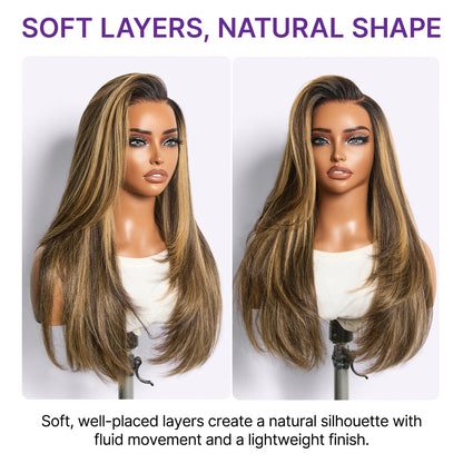 Luvme All-Day Comfort Wig 180% Density Blonde Highlight Butterfly Cut Layered Light Yaki Straight Glueless 7x6 Closure HD Lace Wig Pre-Cut Lace