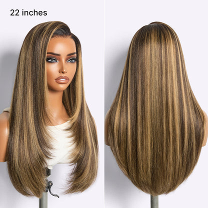 Luvme All-Day Comfort Wig 180% Density Blonde Highlight Butterfly Cut Layered Light Yaki Straight Glueless 7x6 Closure HD Lace Wig Pre-Cut Lace