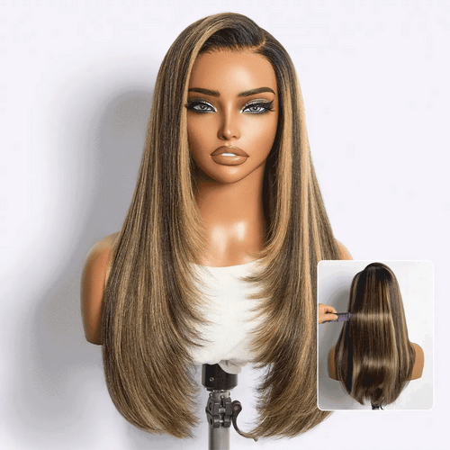 Luvme All-Day Comfort Wig 180% Density Blonde Highlight Butterfly Cut Layered Light Yaki Straight Glueless 7x6 Closure HD Lace Wig Pre-Cut Lace