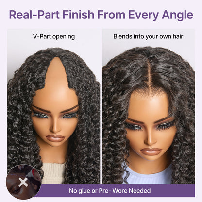 True Scalp Burmese Curly V Part Glueless Human Hair Wig Flexi-Fit Drawstring
