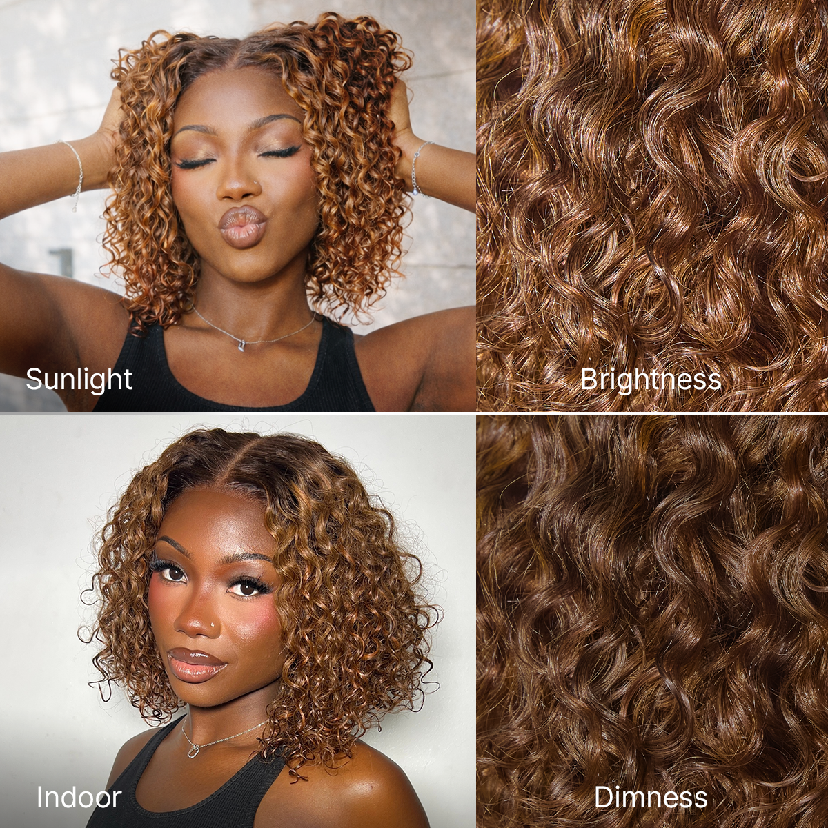 Warm Caramel Brown / Natural Black / Blonde Highlight Deep Curly Glueless 5x5 Closure Pre-Cut Lace Wig